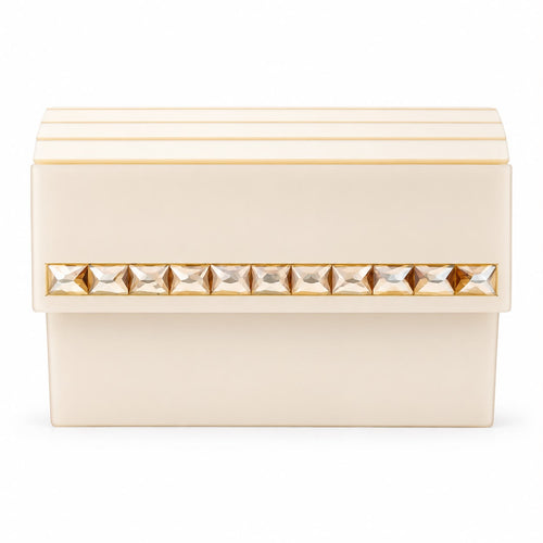Rectangular Ivory Clutch with Silver Embellishments