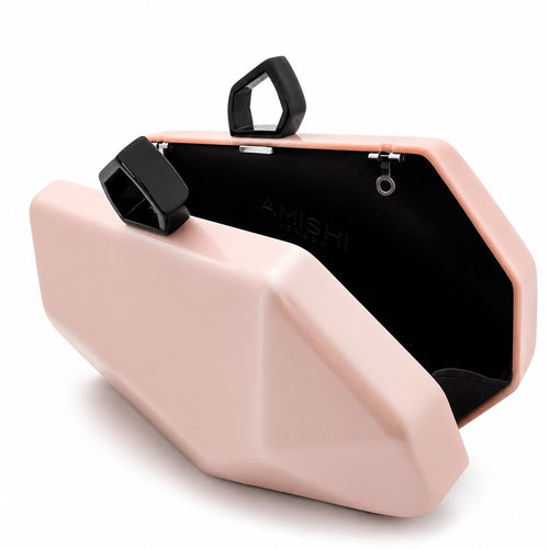 Geometric Polished Blush Clutch with Clasps