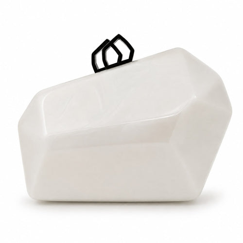 Geometric Polished Pearl White Clutch with Clasps