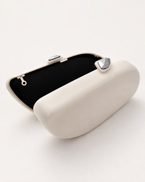 Crescent Pearl White Clutch with Swarovski Crystal Clasps