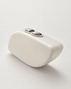 Crescent Pearl White Clutch with Swarovski Crystal Clasps