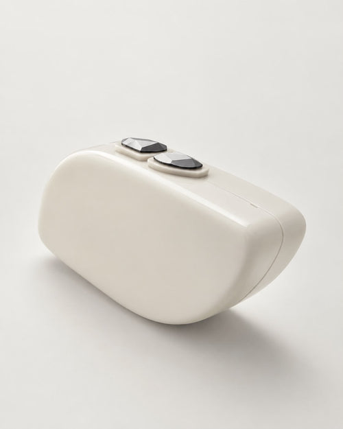 Crescent Pearl White Clutch with Swarovski Crystal Clasps