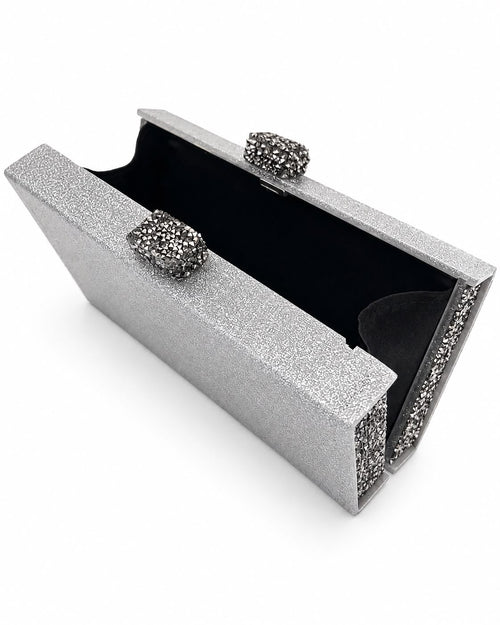 Crystal Silver Box Clutch with Swarovski Crystal Clasps