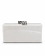 Pearl White Box Clutch with Swarovski Crystal Clasps