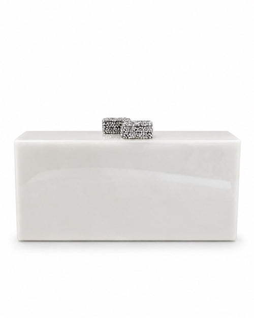 Pearl White Box Clutch with Swarovski Crystal Clasps