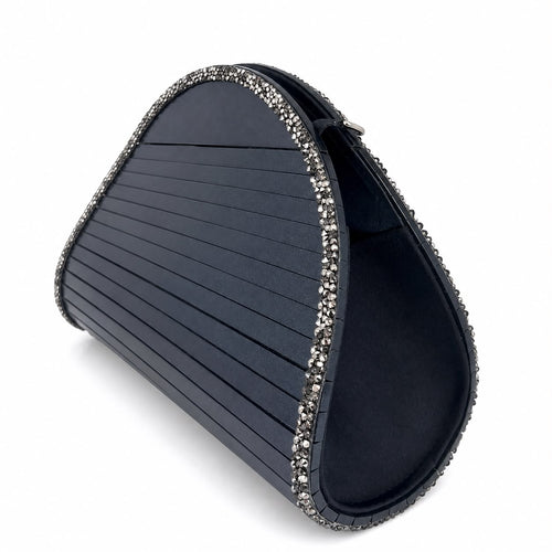 Half Oval Midnight Blue Clutch with Swarovski Crystals