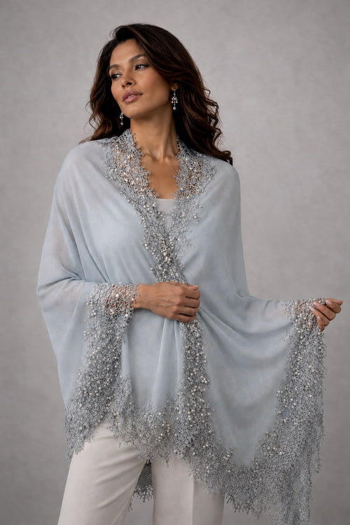Lace trimmed Scarf in Light Grey