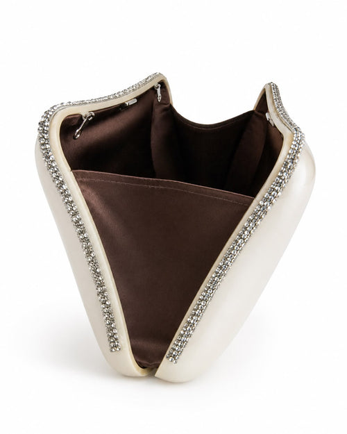 Pearl White Contour Box Clutch with Swarovski Crystals