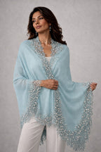 Lace trimmed Scarf in Light Blue