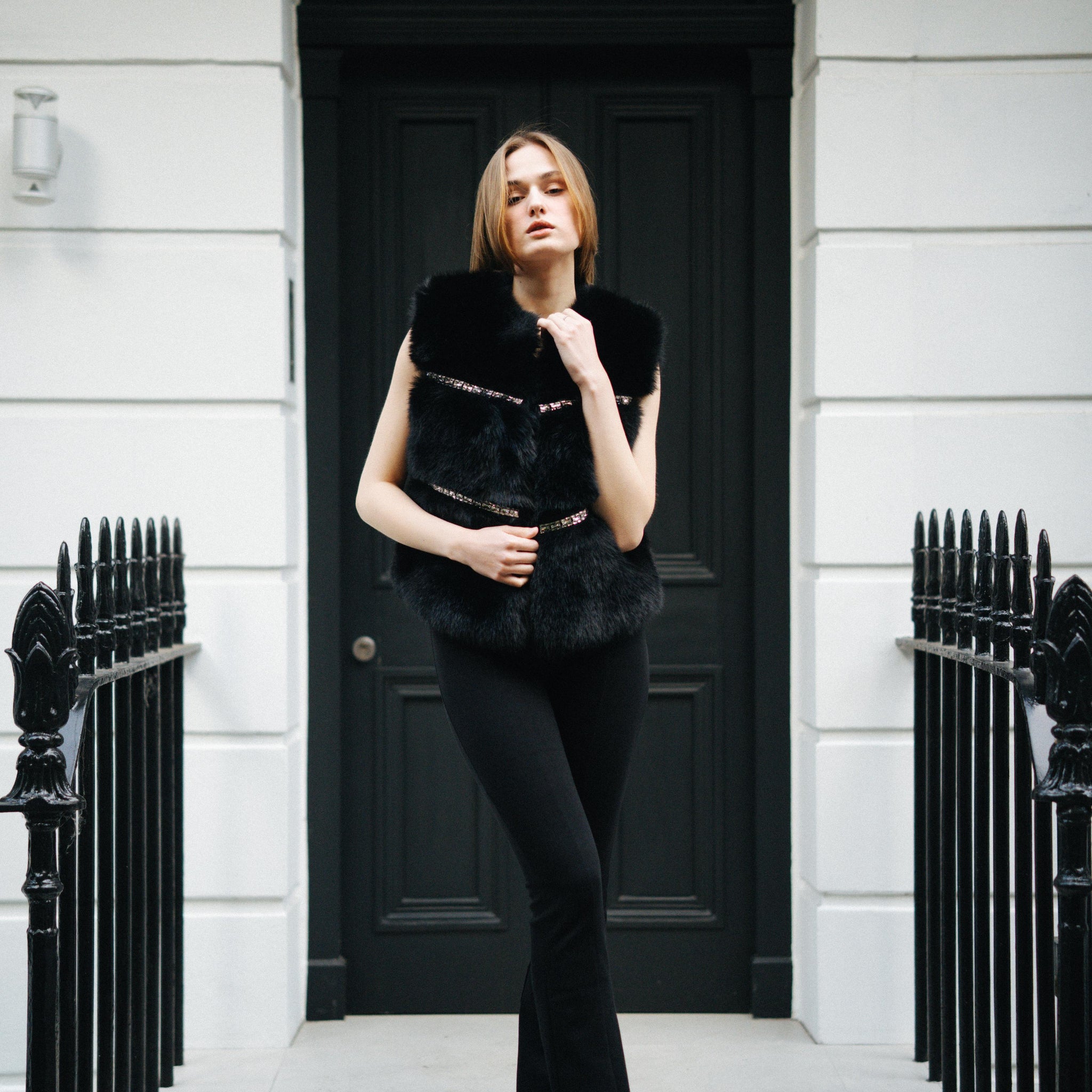 Faux Fur Embellished Gilet in Black