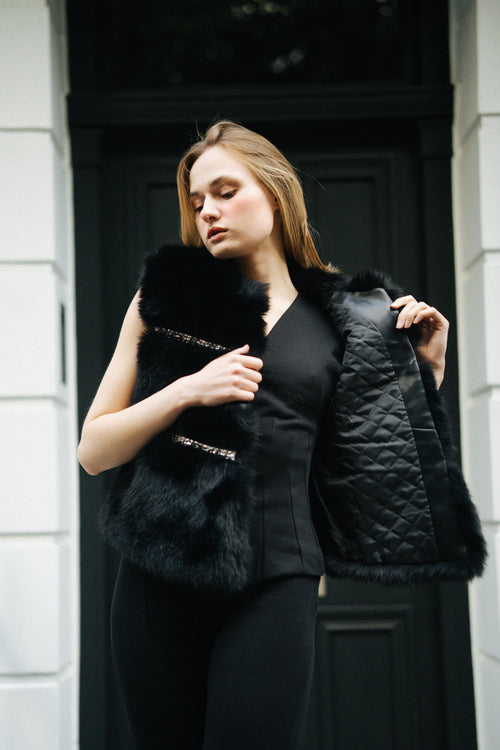 Faux Fur Embellished Gilet in Black