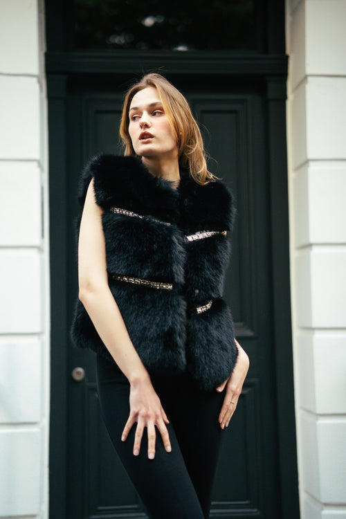 Faux Fur Embellished Gilet in Black