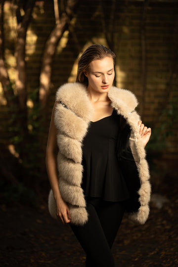 Faux Fur Cropped Gilet in Beige