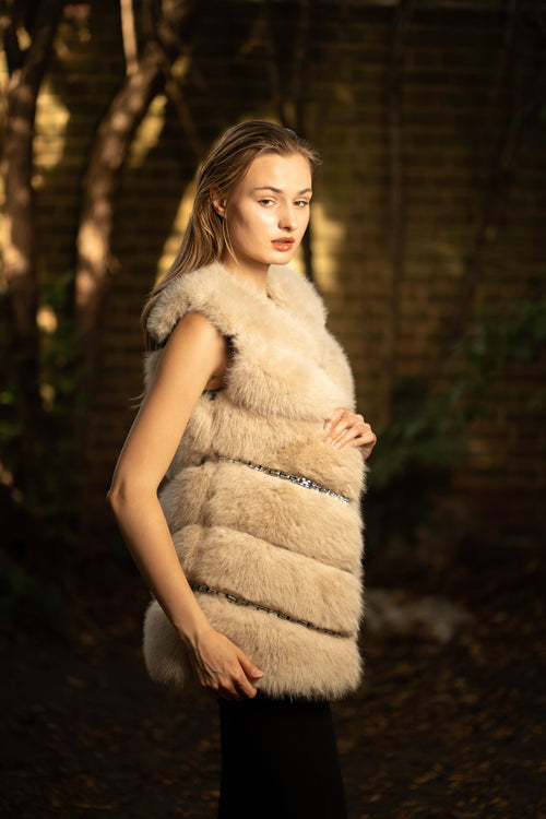 Faux Fur Cropped Gilet in Beige