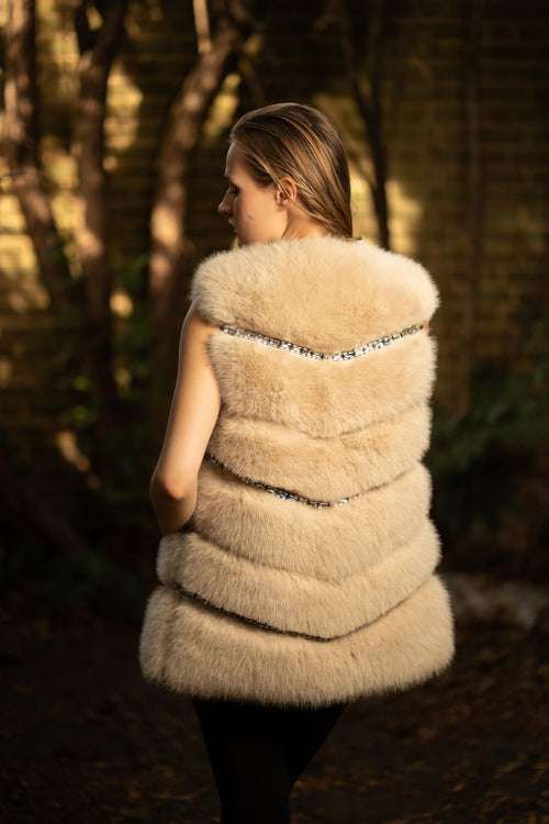 Faux Fur Cropped Gilet in Beige
