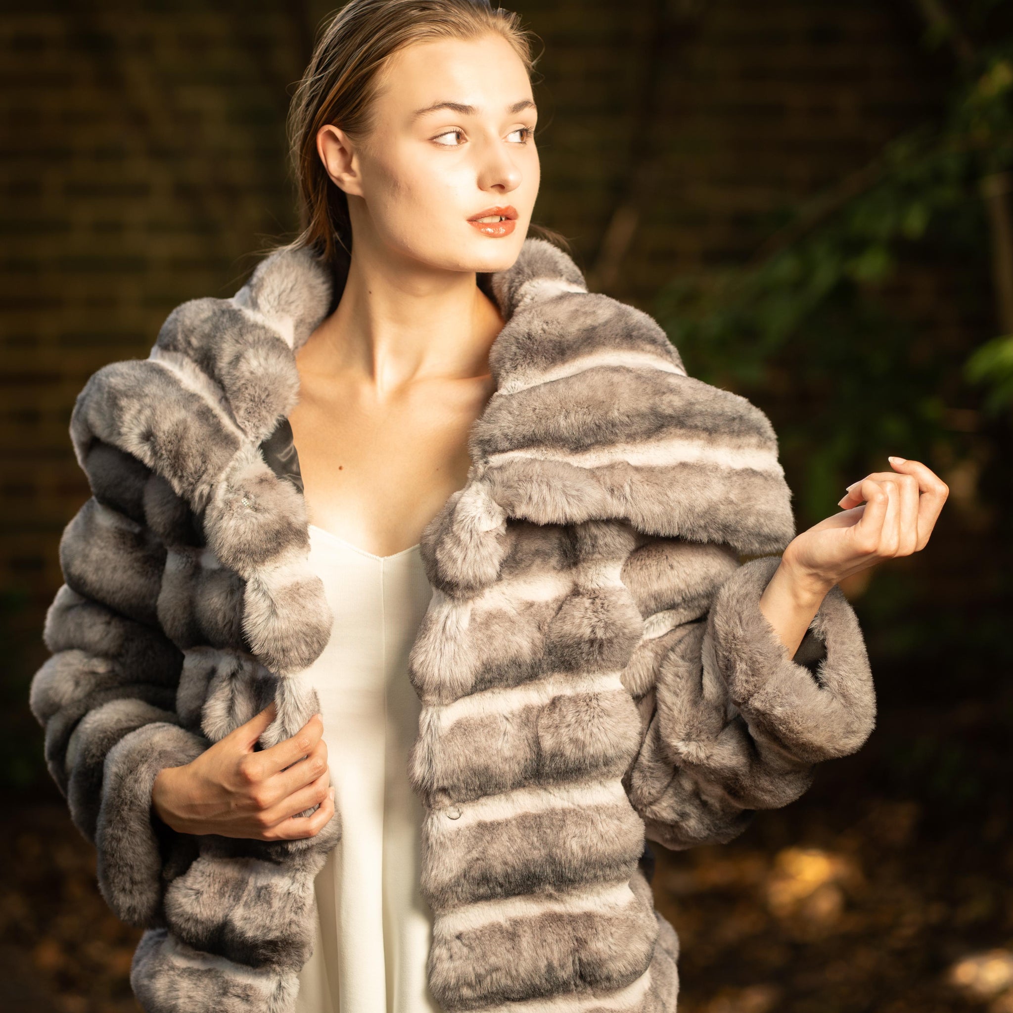 Faux Fur Puffed Silhouette Jacket in Mink