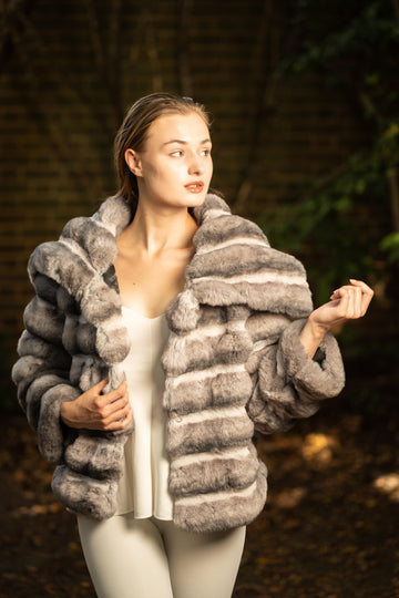 Faux Fur Puffed Silhouette Jacket in Mink