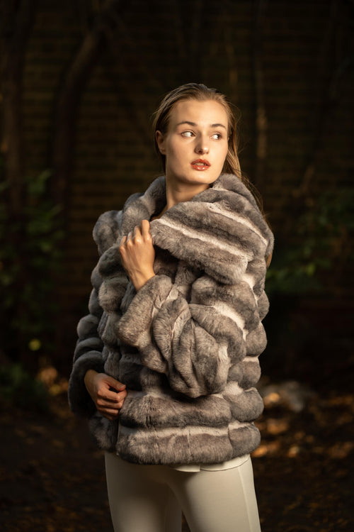 Faux Fur Puffed Silhouette Jacket in Mink