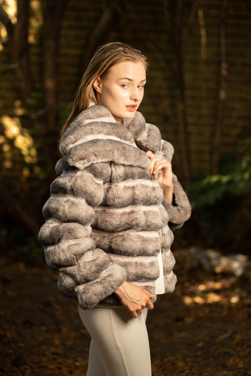 Faux Fur Puffed Silhouette Jacket in Mink