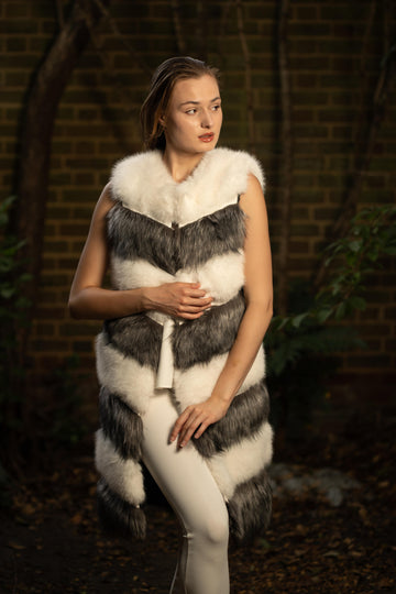Faux Fur Gilet in Grey and White