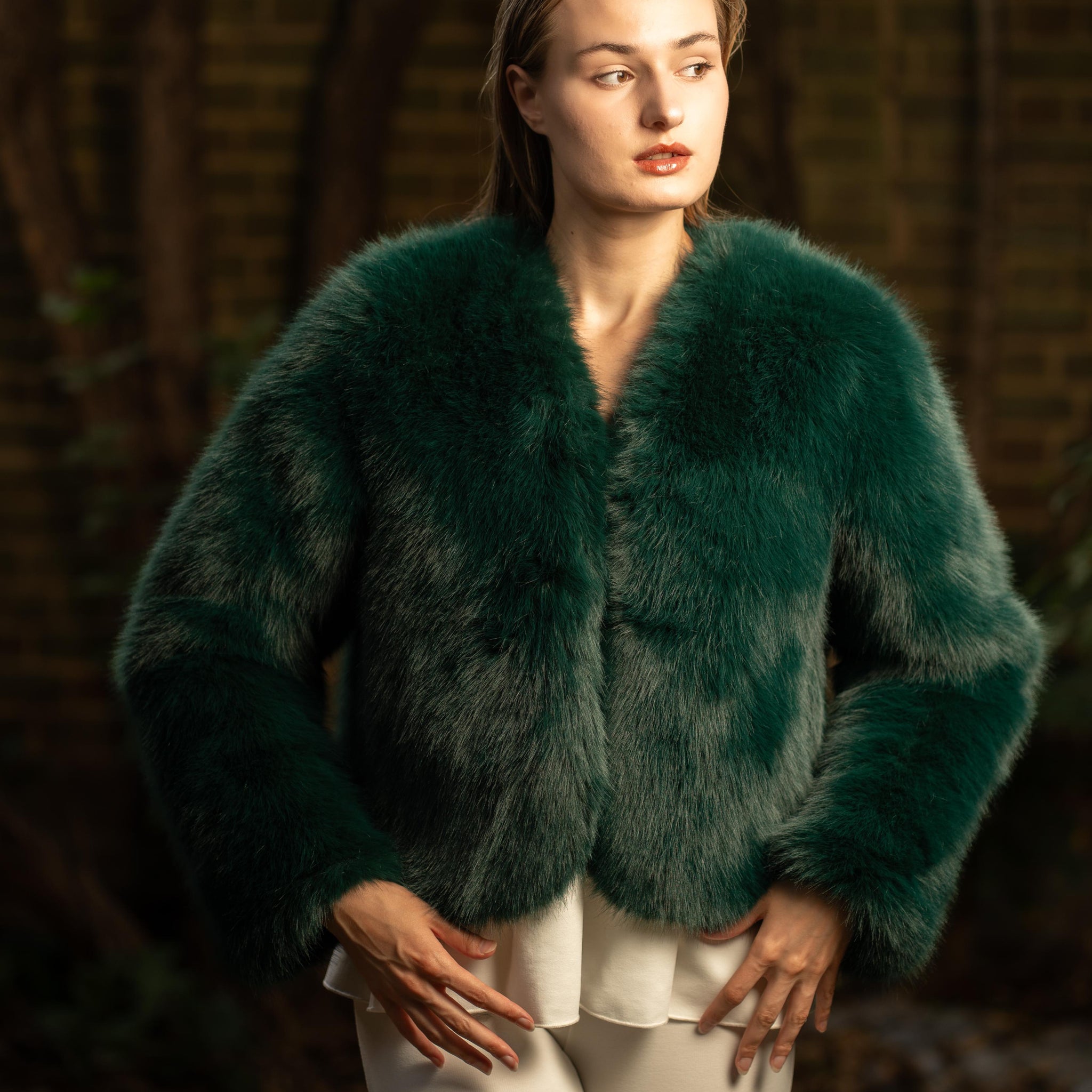 Faux Fur Winter Jacket in Teal Green