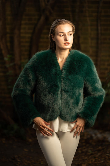 Faux Fur Winter Jacket in Teal Green