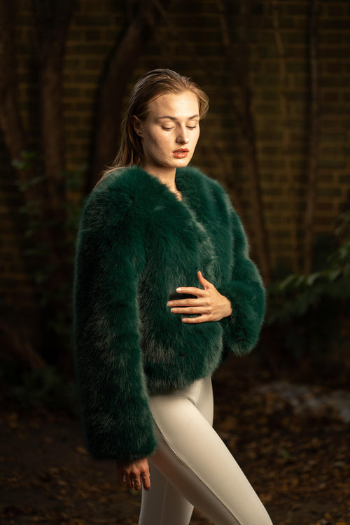 Faux Fur Winter Jacket in Teal Green