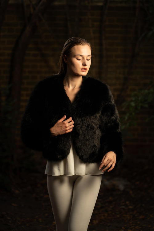 Faux Fur Winter Jacket in Black
