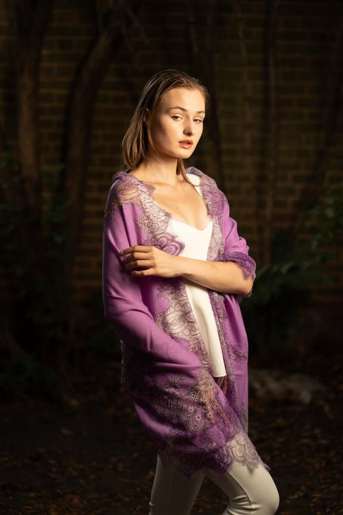 Lace and Tie-Dye Scarf in Purple