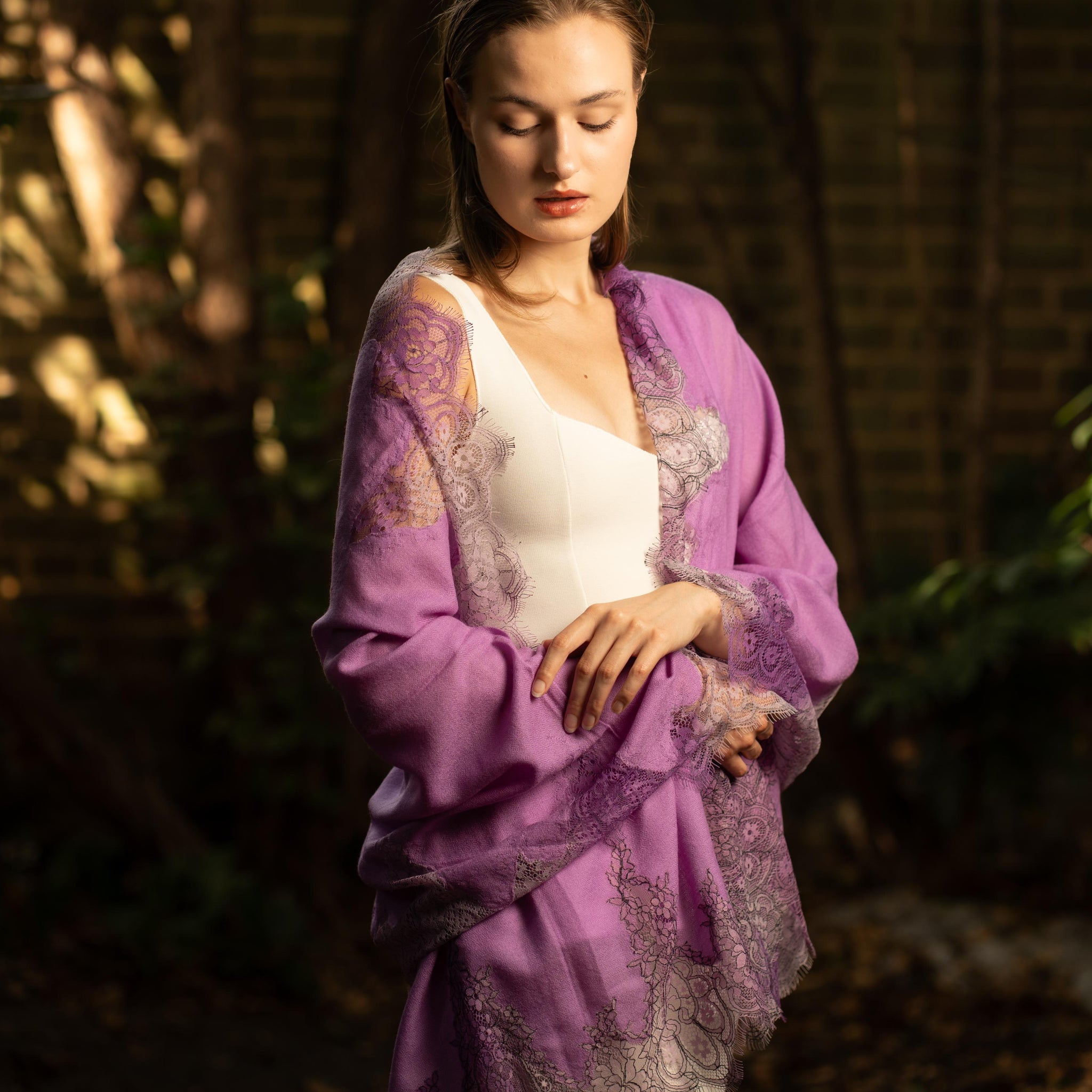Lace and Tie-Dye Scarf in Purple