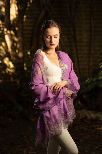 Lace and Tie-Dye Scarf in Purple