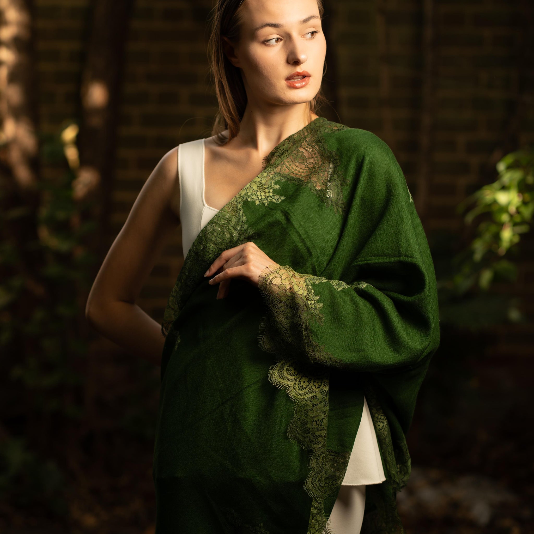 Lace and Tie-Dye Scarf in Green