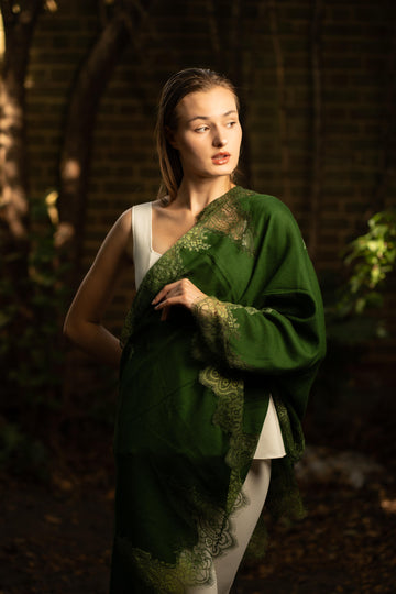 Lace and Tie-Dye Scarf in Green