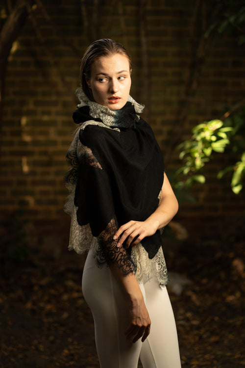 Lace and Tie-Dye Scarf in Black