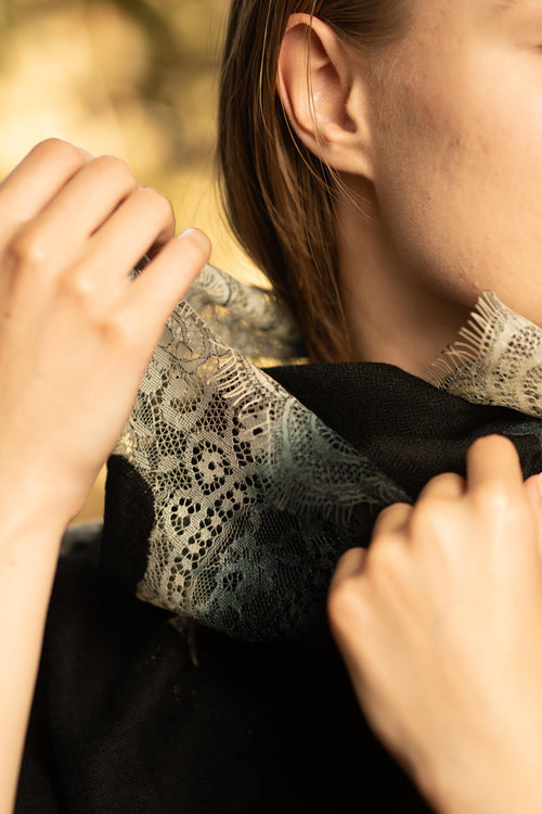 Lace and Tie-Dye Scarf in Black