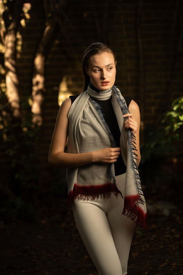 Cashmere Scarf with Blue and Red Tassels
