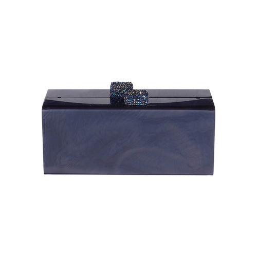 Navy Blue Box Clutch with Swarovski Crystal Clasps